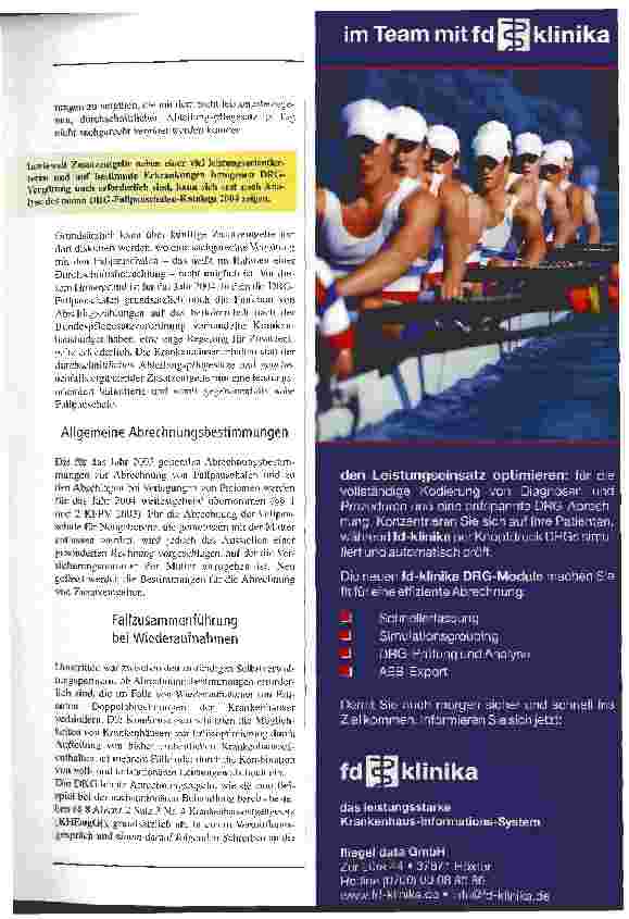 Vorschauseite 4: Erster deutscher DRG-Fallpauschalen-Katalog gravierend verbessert Referentenentwurf einer Verordnung zum Fallpauschalengesetz für Krankenhäuser (KFPV) vom 2. September 2003