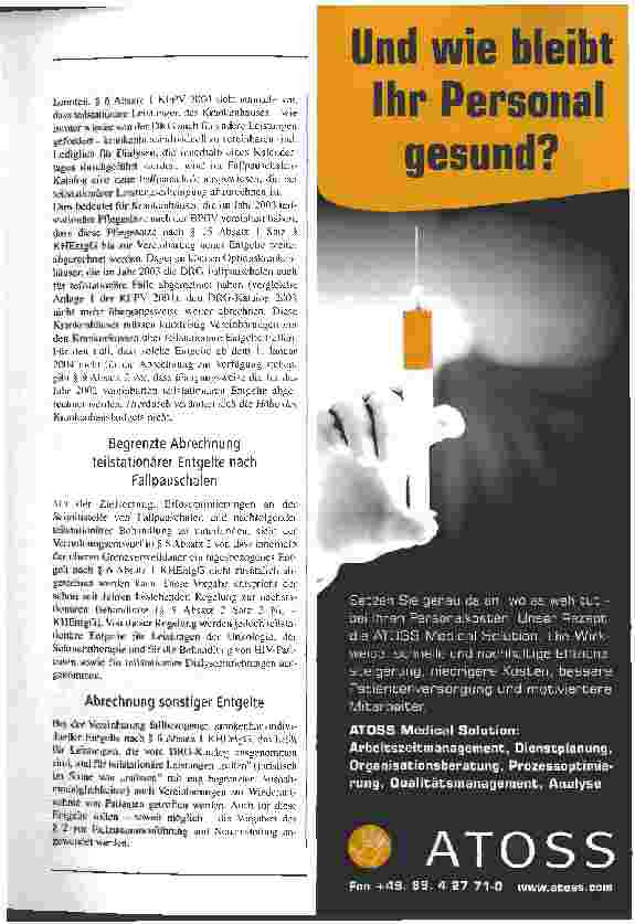 Vorschauseite 6: Erster deutscher DRG-Fallpauschalen-Katalog gravierend verbessert Referentenentwurf einer Verordnung zum Fallpauschalengesetz für Krankenhäuser (KFPV) vom 2. September 2003