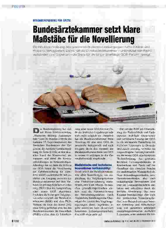 Vorschauseite 1: Bundesärztekammer setzt klare Maßstäbe für die Novellierung