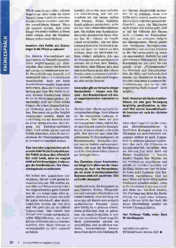 Vorschauseite 4: Perspektiven ländlicher Krankenhäuser