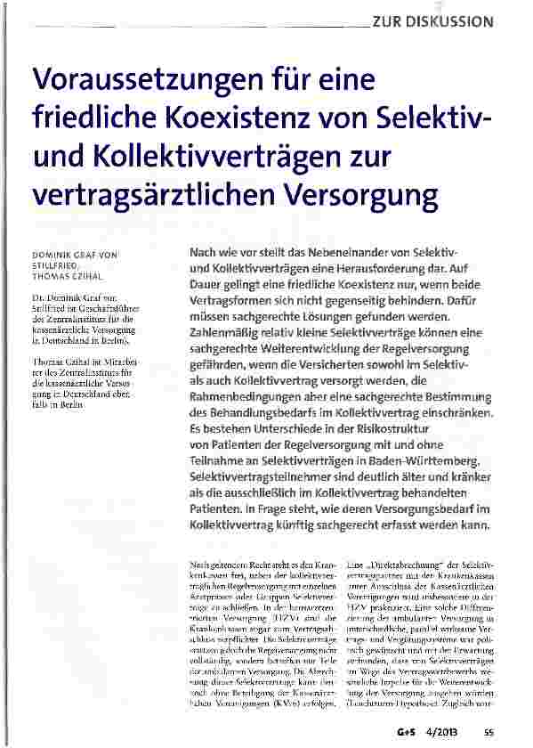Vorschauseite 1: Voraussetzungen für eine friedliche Koexistenz von Selektiv-und Kollektivverträgen zur vertragsärztlichen Versorgung
