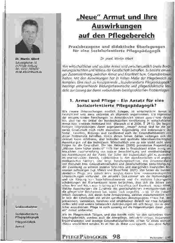 Vorschauseite 1: Neue Armut und ihre Auswirkungen auf den Pflegebereich Praxisbezogene und didaktische Überlegungen für eine Sozialorientierte Pflegepädagogik