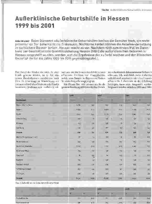 Vorschauseite 1: Außerklinische Geburtshilfe in Hessen 1999 bis 2001
