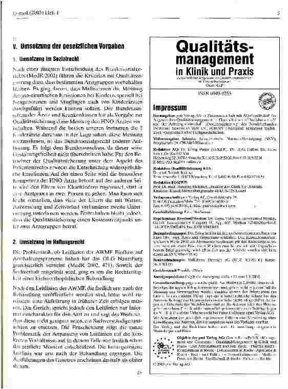 Vorschauseite 3: Qualitätssicherung als Patientenrecht? Rechtsbegriff Qualitätsmanagement: Ab wann wird die gesetzliche Forderung des § 135 a SGB V erfüllt?