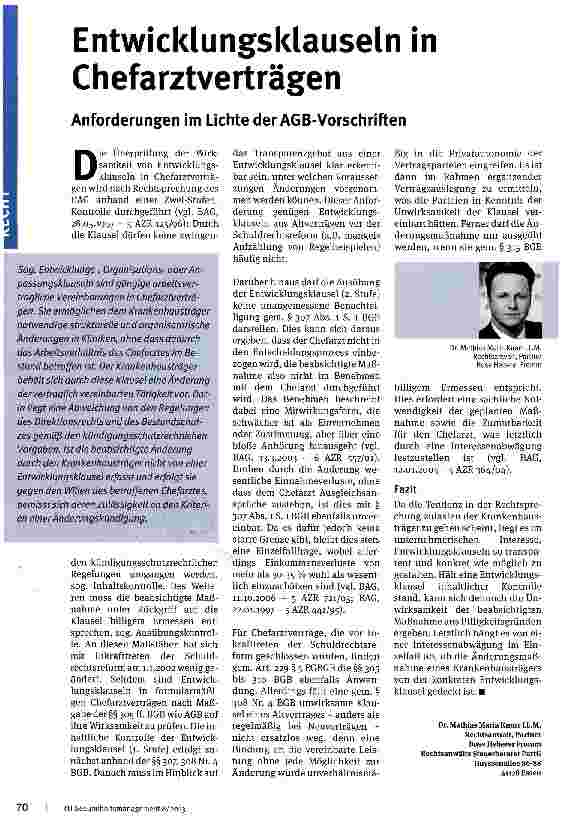 Vorschauseite 1: Entwicklungsklauseln in Chefarztverträgen