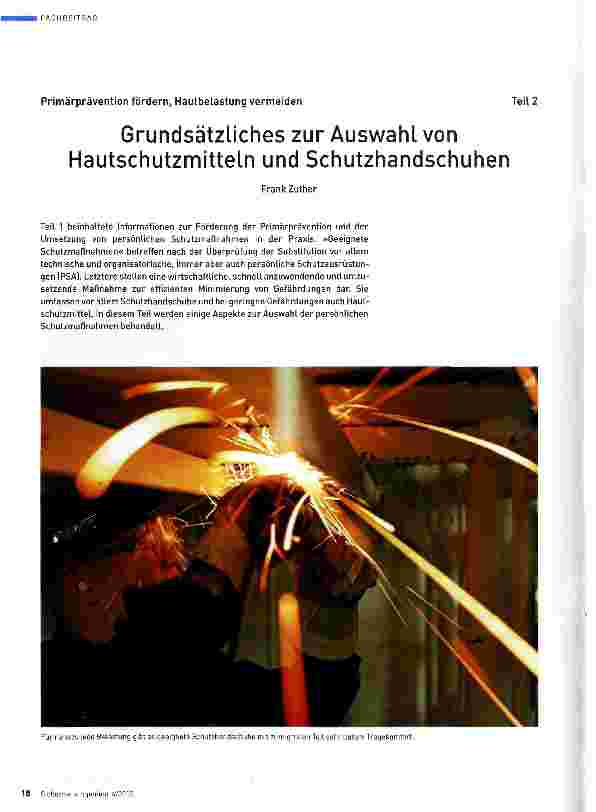 Vorschauseite 1: Grundsätzliches zur Auswahl von Hautschutzmitteln und Schutzhandschuhen