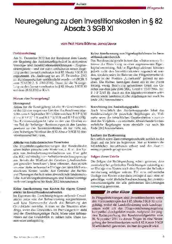 Vorschauseite 1: Neuregelung zu den Investitionskosten in § 82 Absatz 3 SGB XI