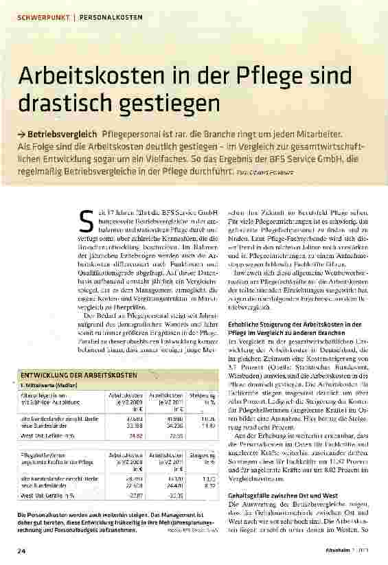 Vorschauseite 1: Arbeitskosten in der Pflege sind drastisch gestiegen