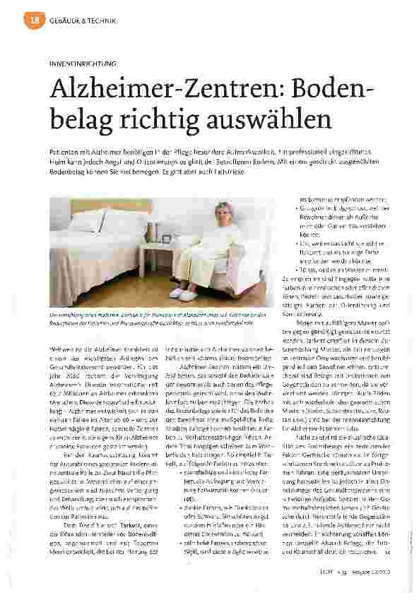 Vorschauseite 1: Alzheimer-Zentren: Bodenbelag richtig auswählen