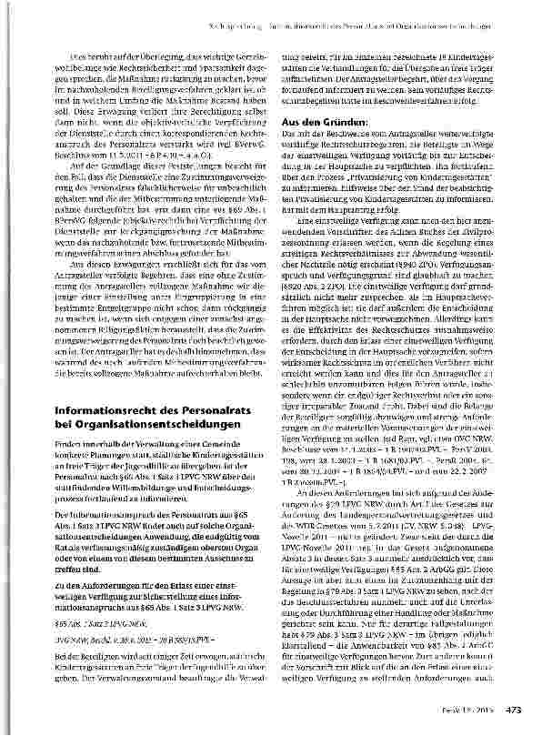 Vorschauseite 1: Informationsrecht des Personalrats bei Organisationsentscheidungen