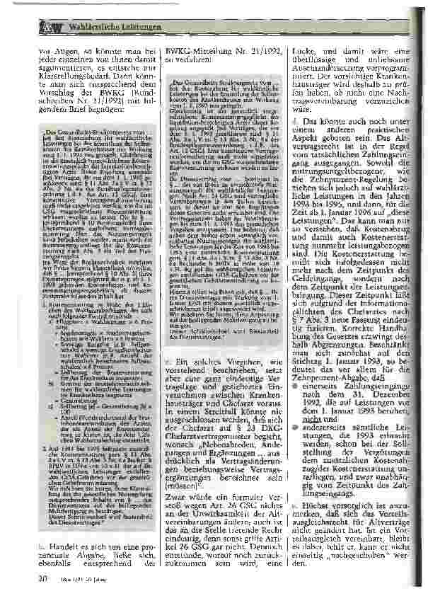 Vorschauseite 4: Wahlärztliche Leistungen - Zur Auslegung der §§7,11,13 BPflV in der Fassung des Gesundheitsstrukturgesetzes vom 21.12.1992