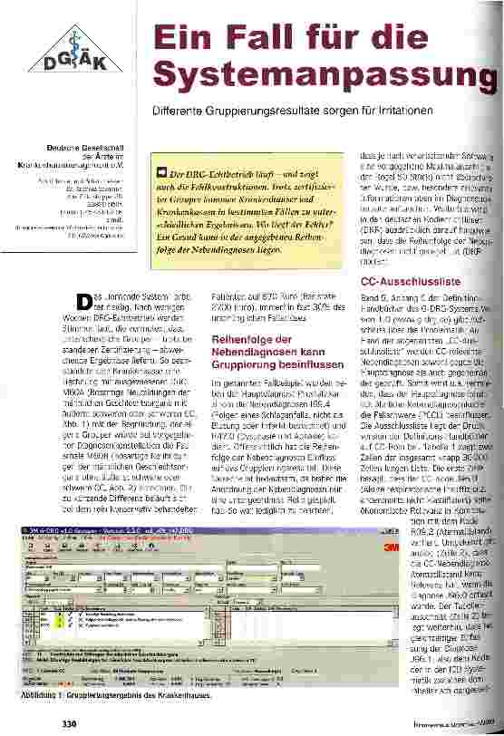Vorschauseite 1: Ein Fall für die Systemanpassung Differente Gruppierungsresultate sorgen für Irritationen