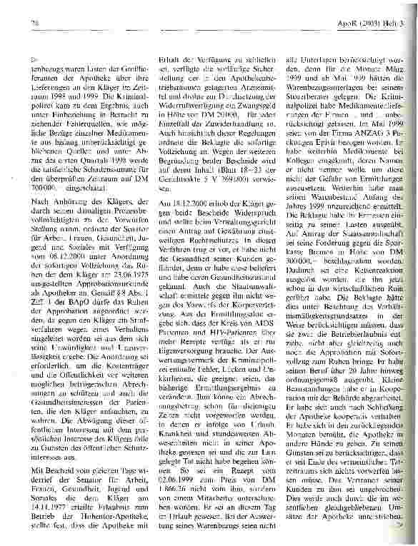 Vorschauseite 2: Betrug zieht Entzug der Apothekenbetriebserlaubnis nach sich Verwaltungsgericht Bremen, Urteil vom 20. Juni 2001