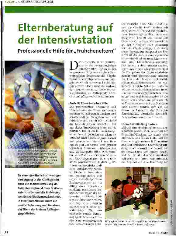 Vorschauseite 1: Elternberatung auf der Intensivstation