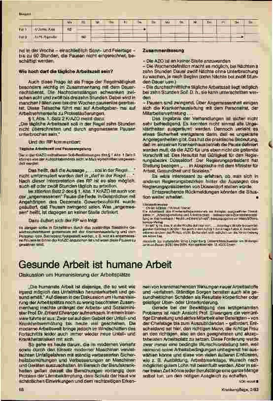 Vorschauseite 2: Neue Aussagen zur alten Verordnung über die Arbeitszeit in Krankenpflegeanstalten von 1924