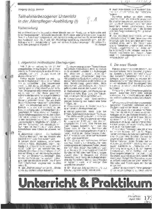 Vorschauseite 1: Teilnehmerbezogener Unterricht in der Altenpfleger-Ausbildung (I)