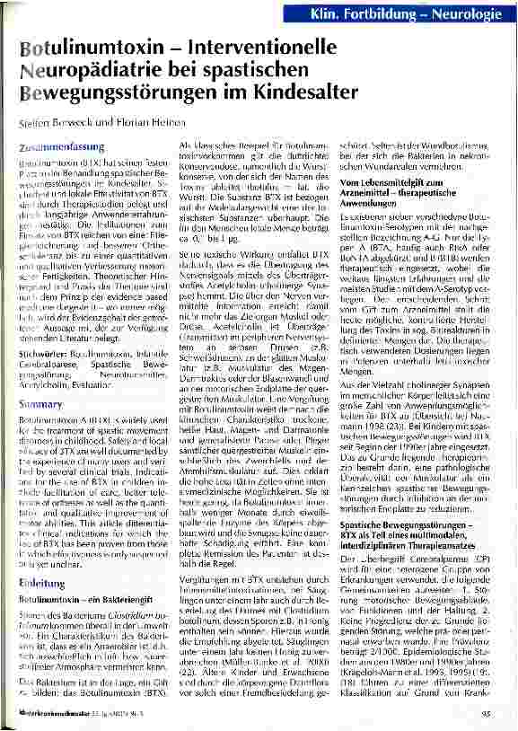 Vorschauseite 1: Botulinumtoxin - Interventionelle Neuropädiatrie bei spastischen Bewegungsstörungen im Kindesalter
