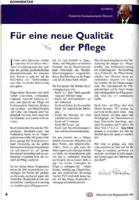 Vorschauseite 1: Für eine neue Qualität der Pflege
