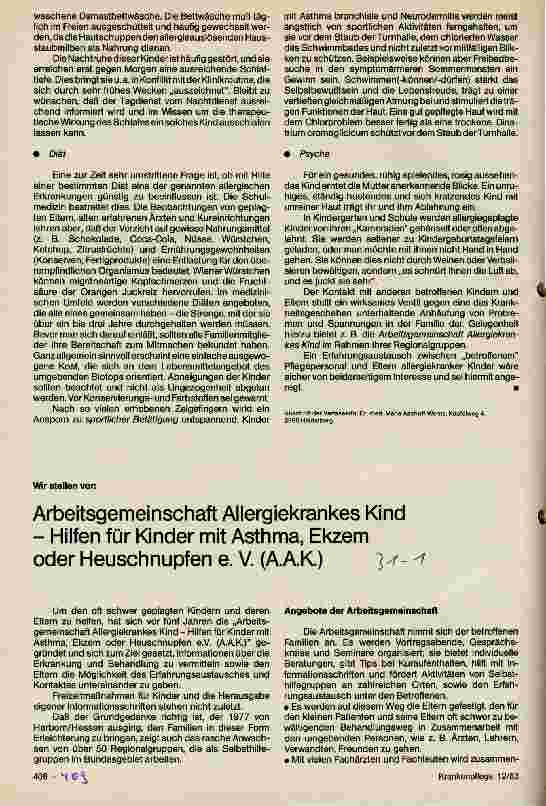 Vorschauseite 1: Arbeitsgemeinschaft Allergiekrankes Kind - Hilfen für Kinder mit Asthma Ekzem oder Heuschnupfen e.V. ( A.A.K. )