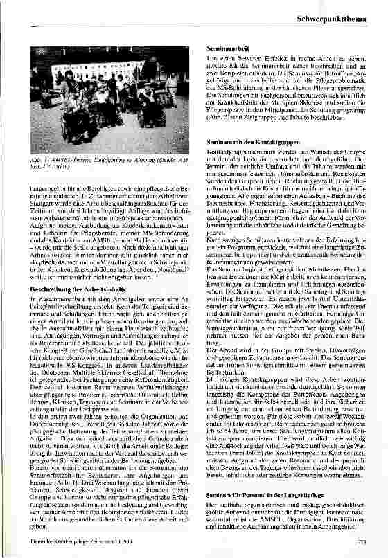 Vorschauseite 2: Arbeitsplatz Selbsthilfegruppe (SHG) Referentin für Krankenpflege
