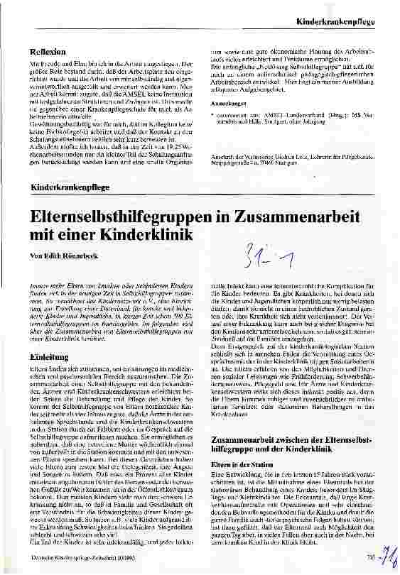 Vorschauseite 4: Arbeitsplatz Selbsthilfegruppe (SHG) Referentin für Krankenpflege