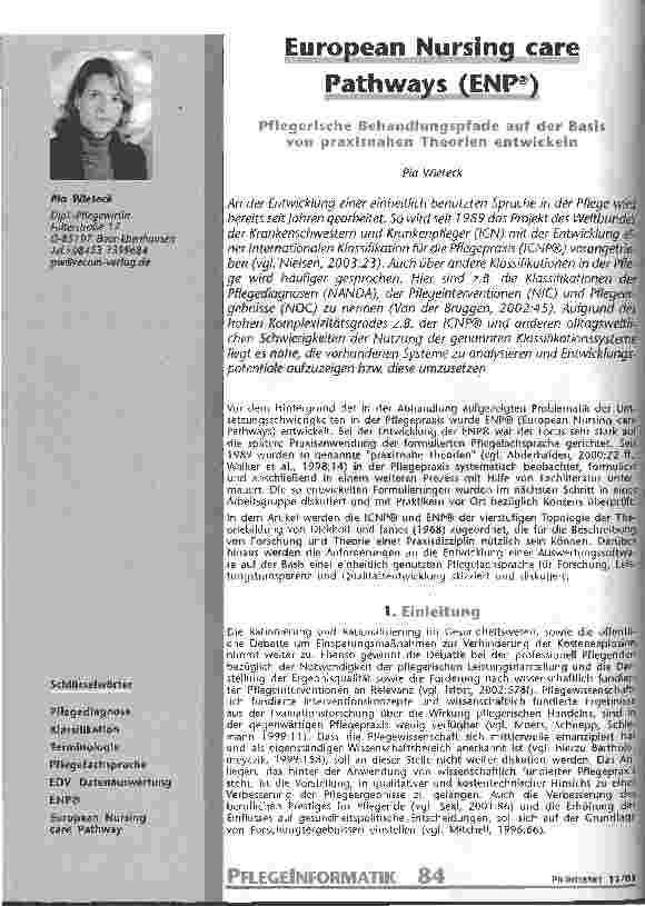 Vorschauseite 1: European Nursing care Pathways (ENP) Pflegerische Behandlungspfade auf der Basis von praxisnahen Theorien entwickeln