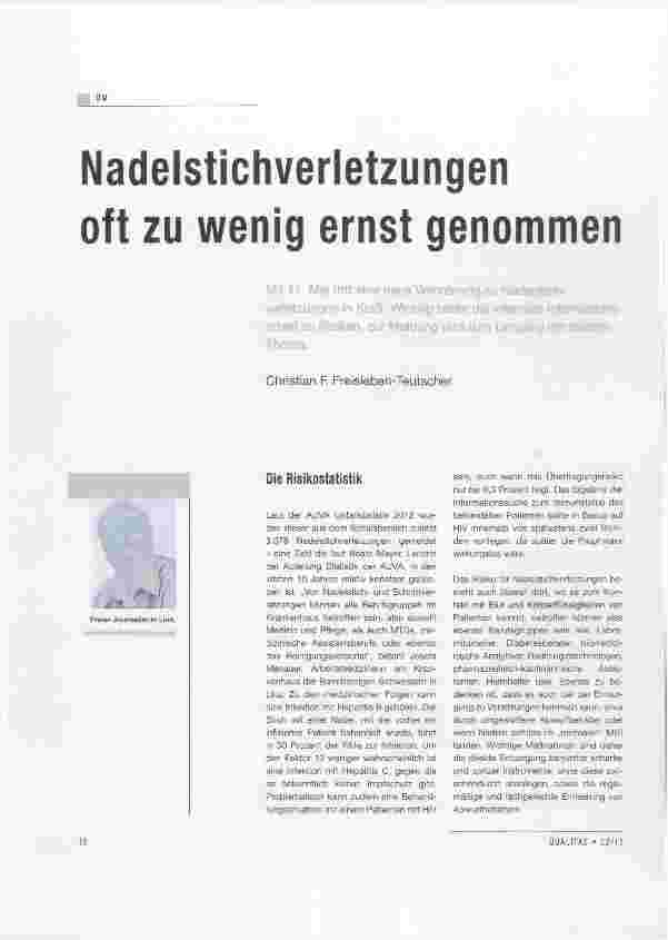 Vorschauseite 1: Nadelstichverletzungen oft zu wenig ernst genommen