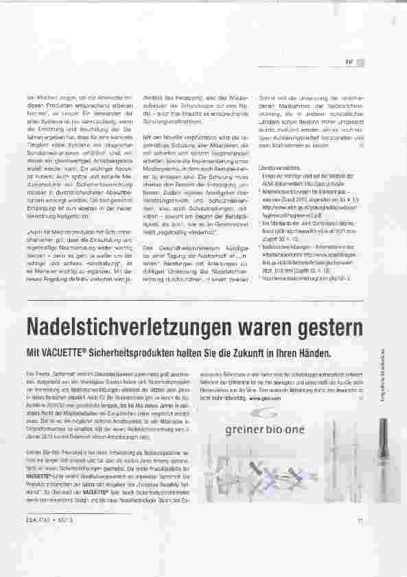 Vorschauseite 4: Nadelstichverletzungen oft zu wenig ernst genommen