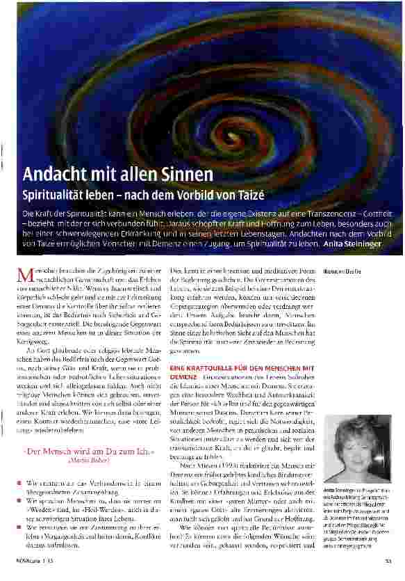 Vorschauseite 1: Andacht mit allen Sinnen Spiritualität leben - nach dem Vorbild von Taize