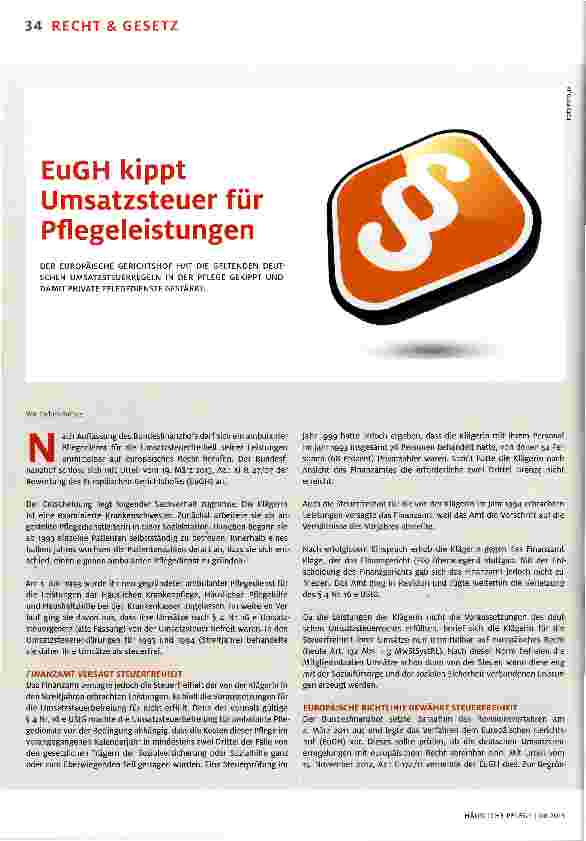 Vorschauseite 1: EuGH kippt Umsatzsteuer für Pflegeleistungen