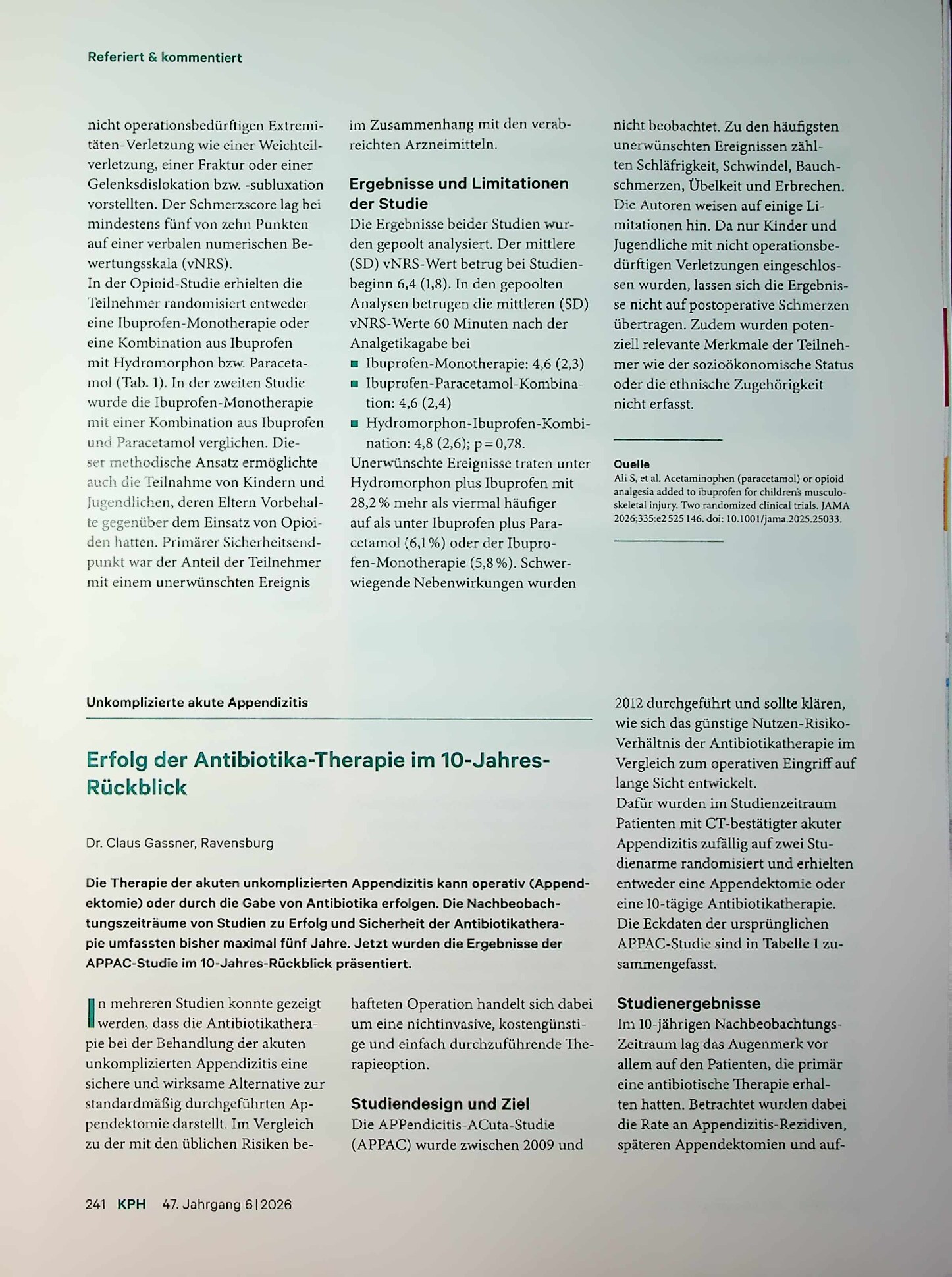 Vorschauseite 1: Unkomplizierte akute Appendizitis: Erfolg der Antibiotika-Therapie im 10-Jahres-Rückblick