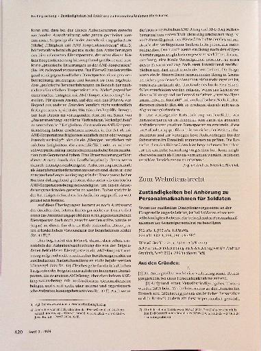 Vorschauseite 1: Zum Wehrdienstrecht: Zuständigkeiten bei Anhörung zu Personalmaßnahmen für Soldaten