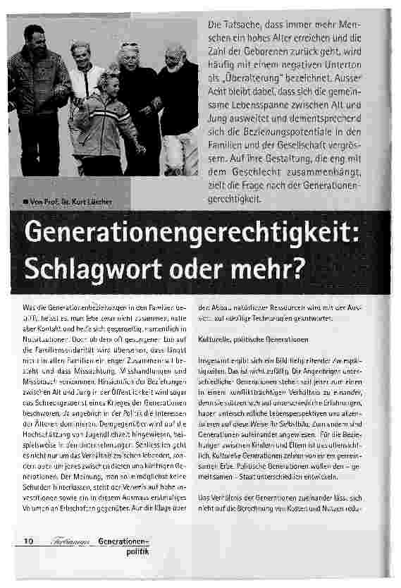 Vorschauseite 1: Generationengerechtigkeit: Schlagwort oder mehr?