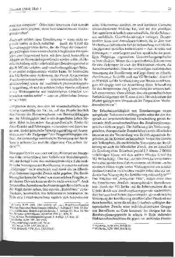 Vorschauseite 2: Die betäubungsmittelrechtliche Verkehrserlaubnis für Cannabis nach dem Nichtannahmebeschluss des BVerfG vom 20. Januar 2000