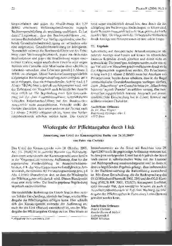 Vorschauseite 3: Die betäubungsmittelrechtliche Verkehrserlaubnis für Cannabis nach dem Nichtannahmebeschluss des BVerfG vom 20. Januar 2000