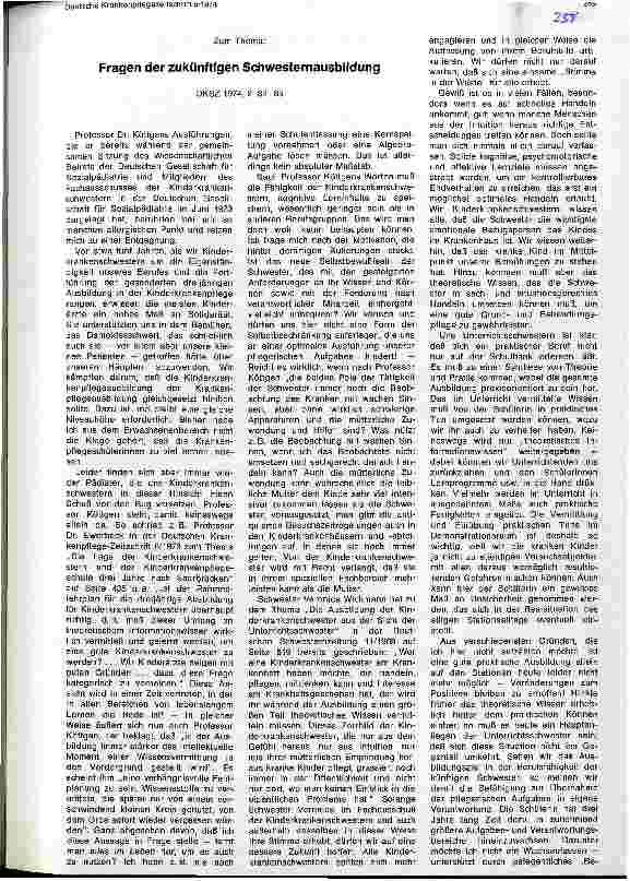 Vorschauseite 1: Fragen der zukünftigen Schwesternausbildung
