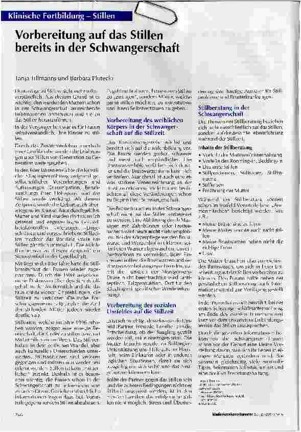Vorschauseite 1: Vorbereitung auf das Stillen bereits in der SchwangerschaftKlinische Fortbildung - Stillen