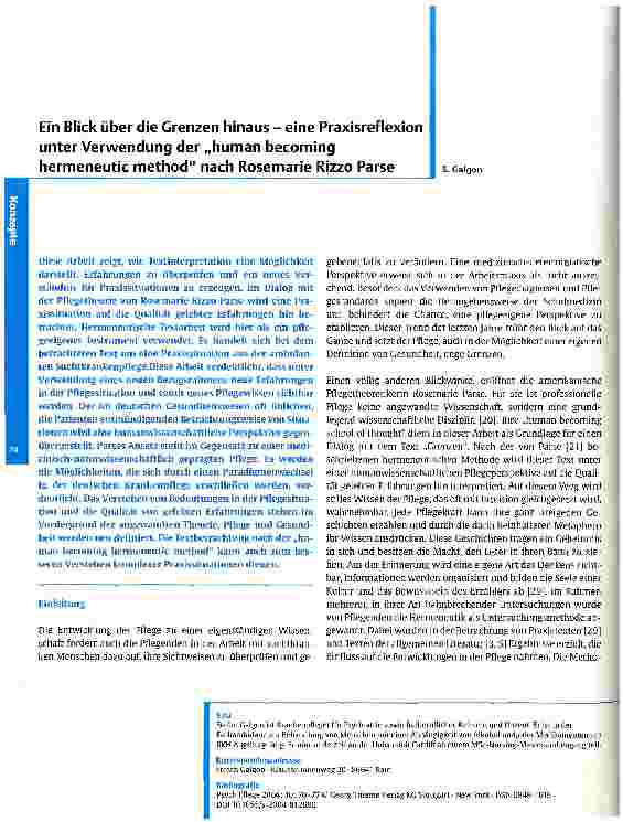 Vorschauseite 1: Ein Blick über die Grenzen hinaus Eine Praxisreflexion unter Verwendung der human becoming hermeneutic method nach Rosemarie Rizzo Parse