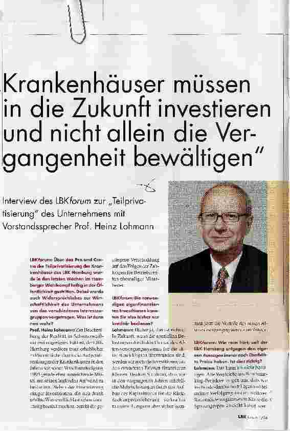Vorschauseite 1: Krankenhäuser müssen in die Zukunft investieren und nicht alleine die Vergangenheit bewältigen