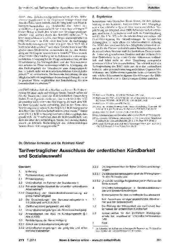Vorschauseite 1: Tarifvertraglicher Ausschluss der ordentlichen Kündbarkeit und Sozialauswahl