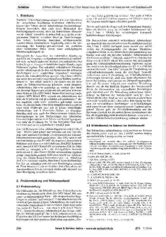 Vorschauseite 2: Tarifvertraglicher Ausschluss der ordentlichen Kündbarkeit und Sozialauswahl