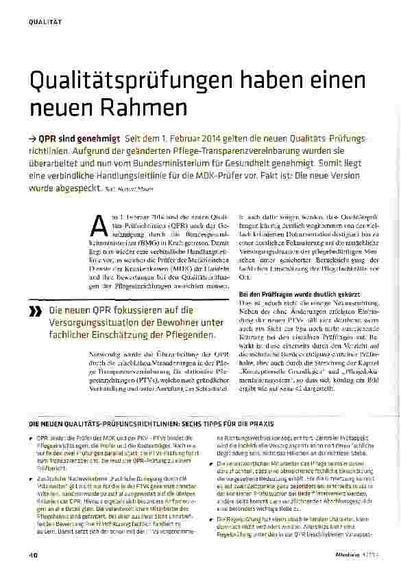 Vorschauseite 1: Qualitätsprüfungen haben einen neuen Rahmen