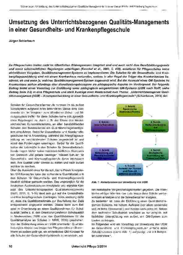 Vorschauseite 1: Umsetzung des Unterrichtsbezogenen Qualitäts-Managements in einer Gesundheitsund Krankenpflegeschule