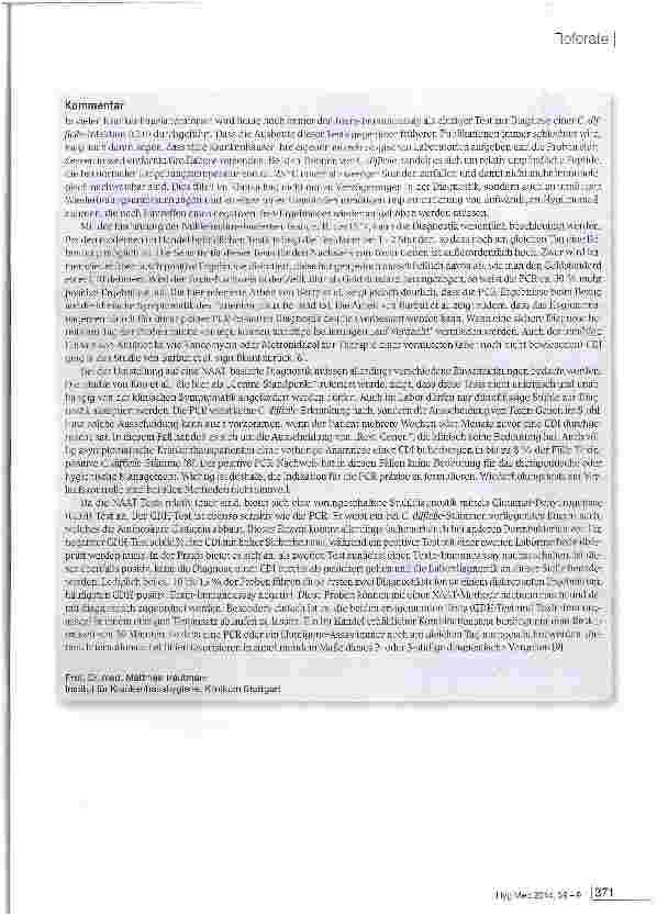 Vorschauseite 3: Diagnostik der Clostridium cf/ff/c/te-lnfektion: Verbessertes Hygienemanagement durch Einsatz der PCR?