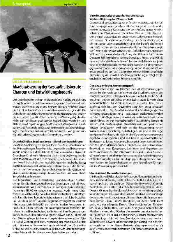 Vorschauseite 1: Akademisierung der Gesundheitsberufe -Chancen und Entwicklungsbedarfe