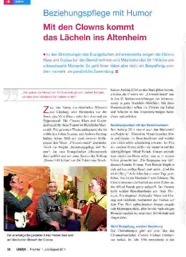 Vorschauseite 1: Mit den Clowns kommt das Lächeln ins Altenheim