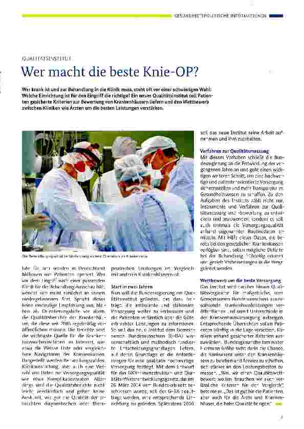 Vorschauseite 1: Wer macht die beste Knie-OP?