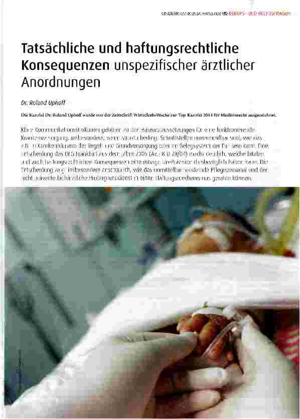 Vorschauseite 1: Tatsächliche und haftungsrechtliche Konsequenzen unspezifischer ärztlicher Anordnungen