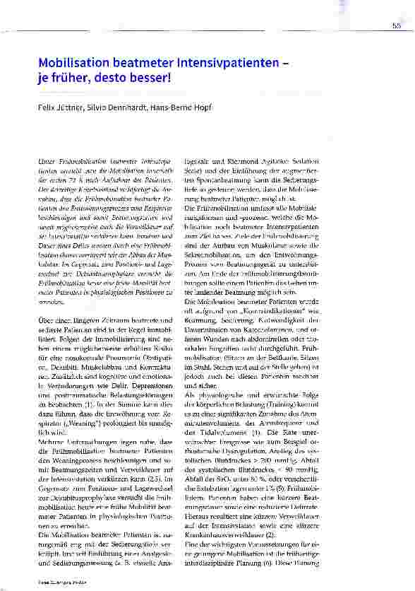 Vorschauseite 1: Mobilisation beatmeter Intensivpatienten je früher, desto besser!