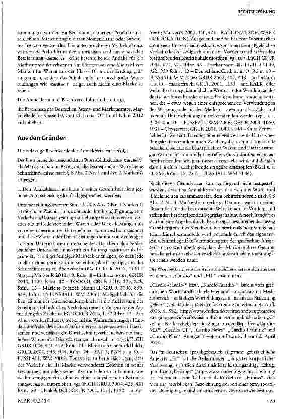 Vorschauseite 2: CardioFit §8MarkenG, §25MPG